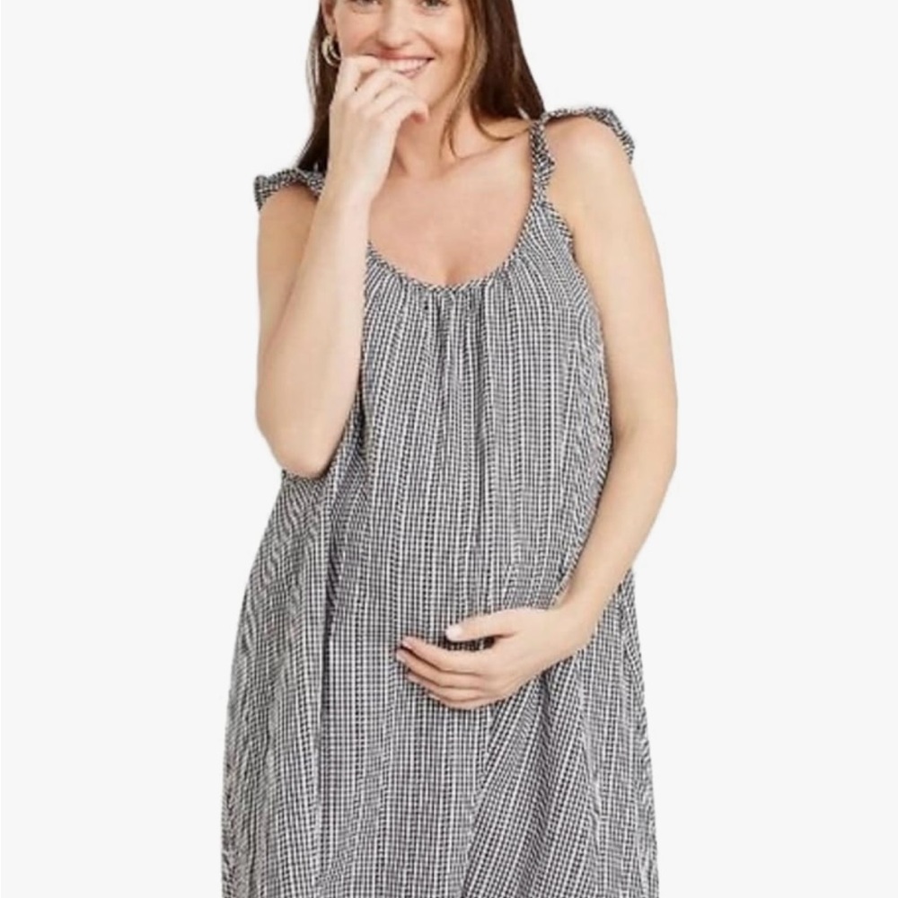 The Nines By Hutch 100% Cotton Black and White Gingham Maternity Dress